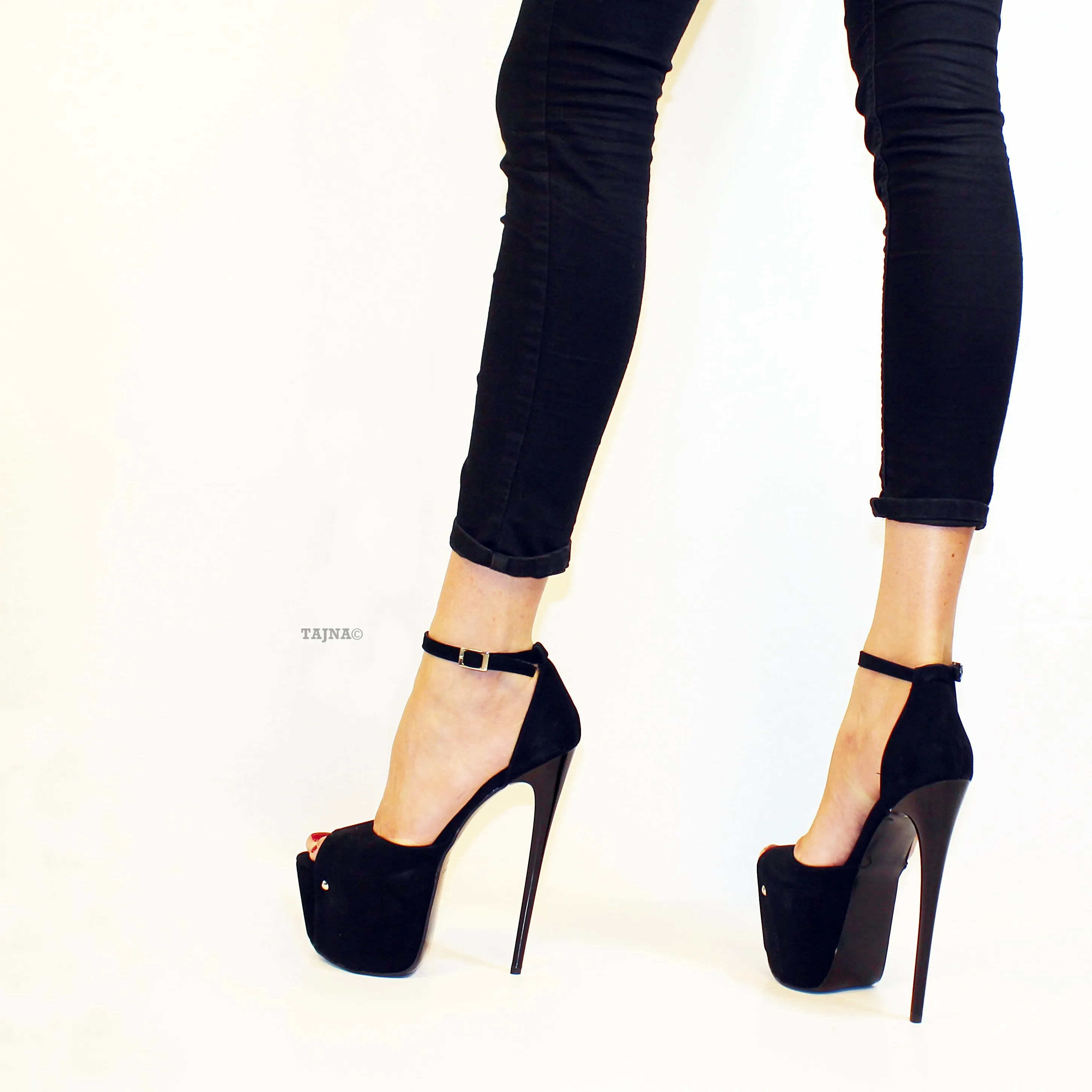 Ankle Strap 19 cm Strap Black Suede Platform