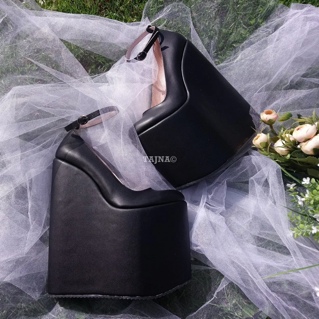 Stylish 21 cm Platform Wedge Shoes with Elegant Black Ankle Straps
