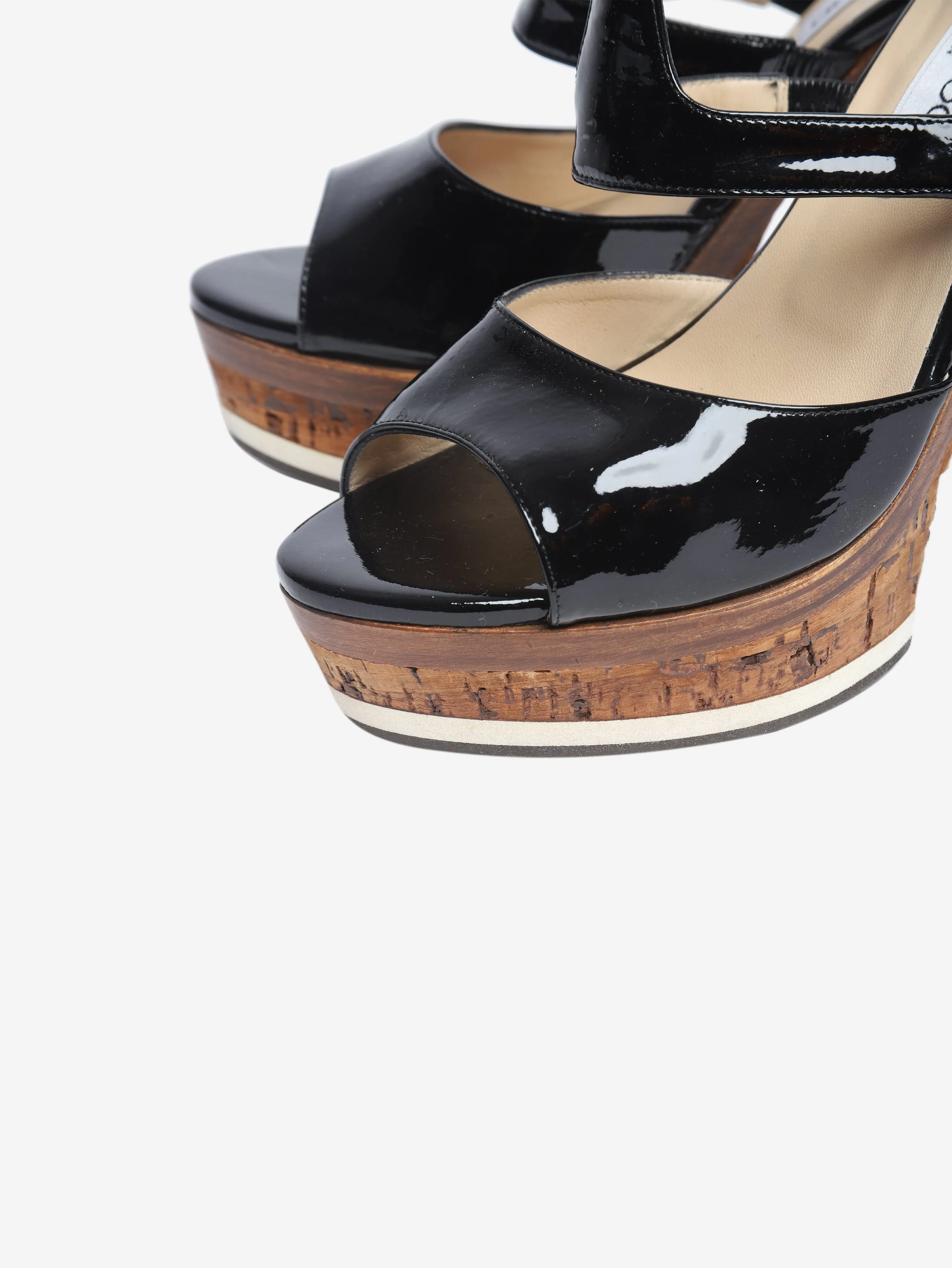 Black patent cork platform heels - size EU 38