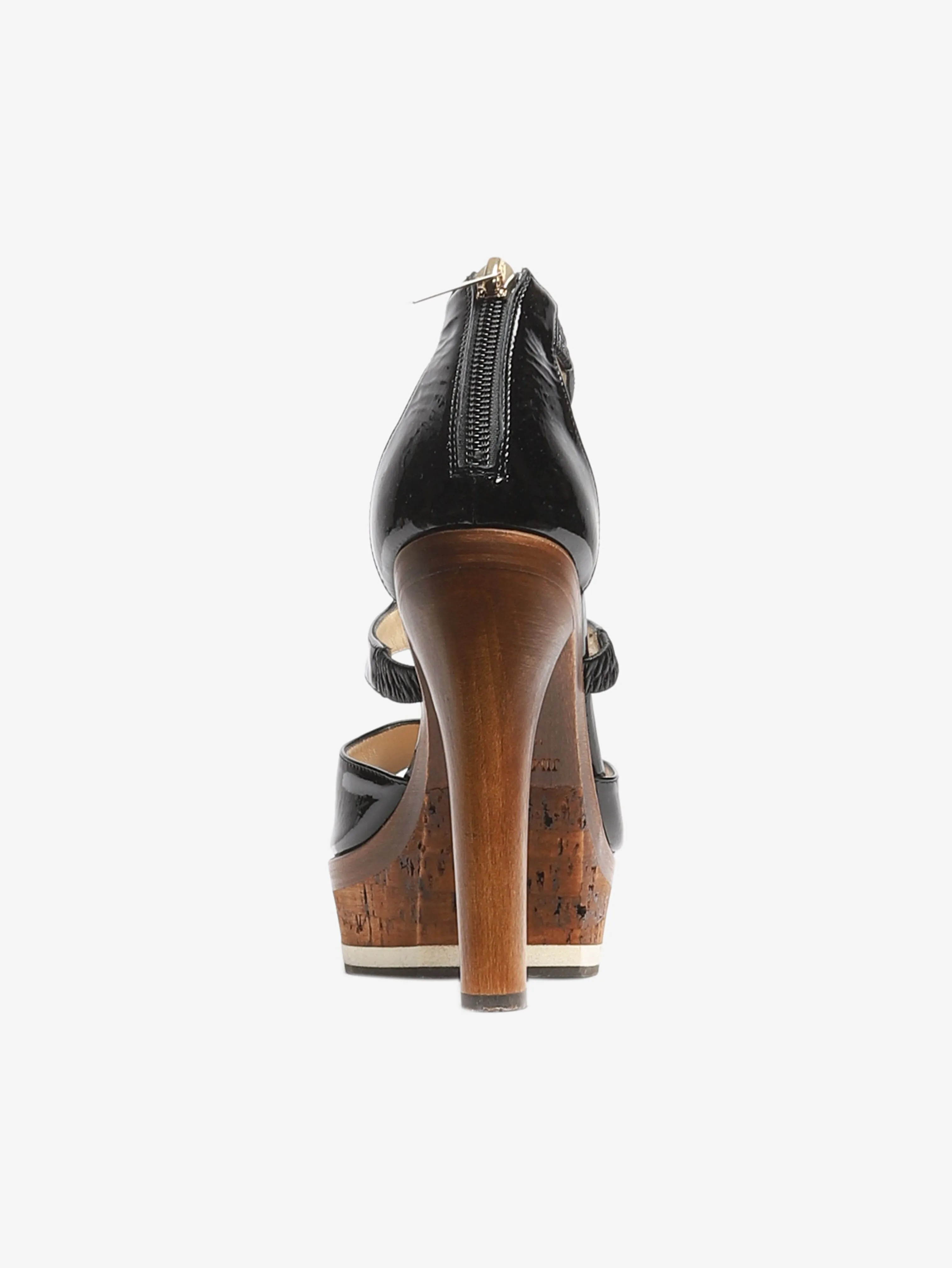 Black patent cork platform heels - size EU 38