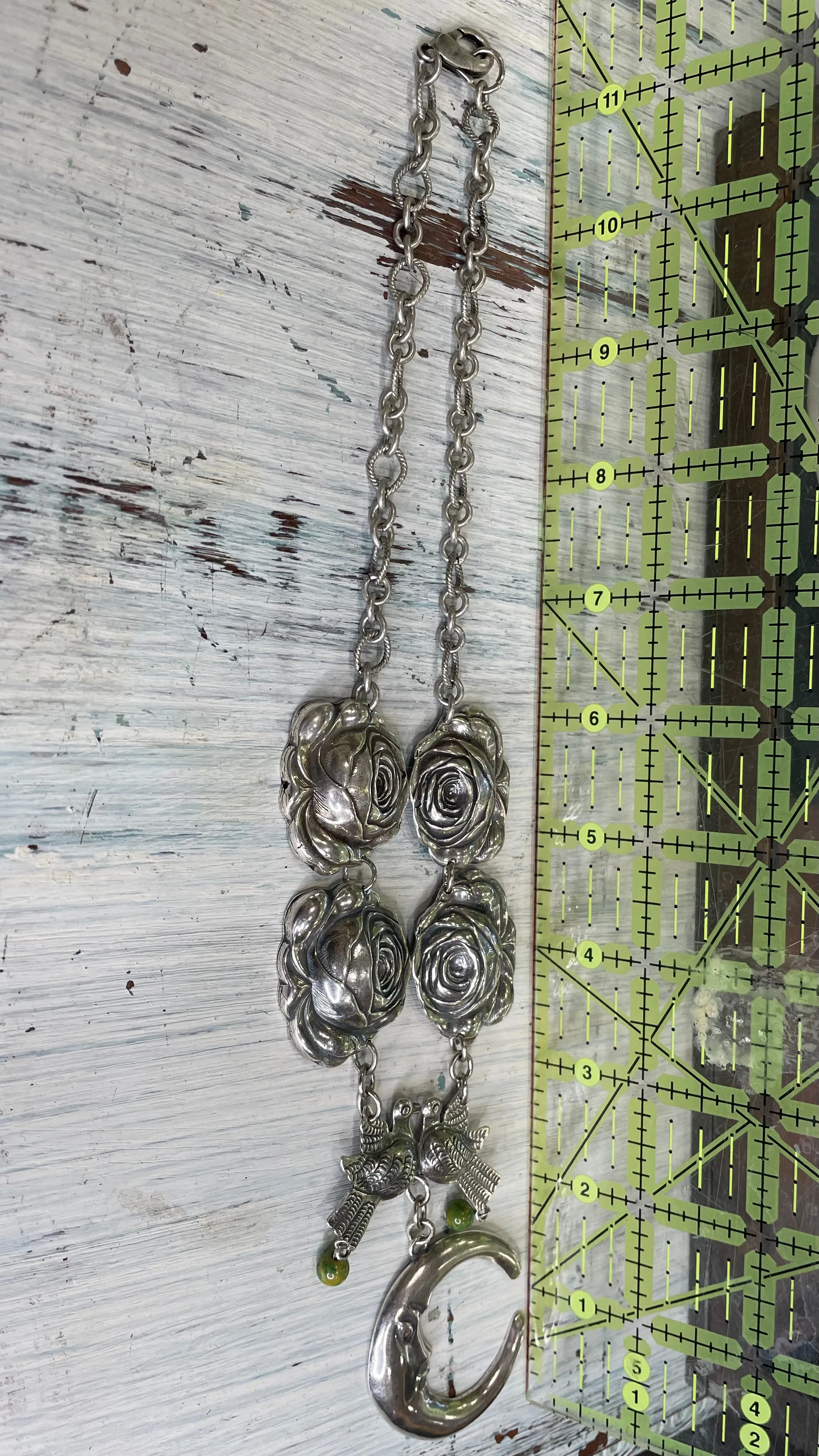 Crescent Moon and Roses Necklace