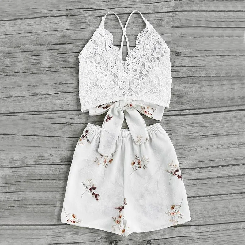 LACE & FLORAL SHORTS SET