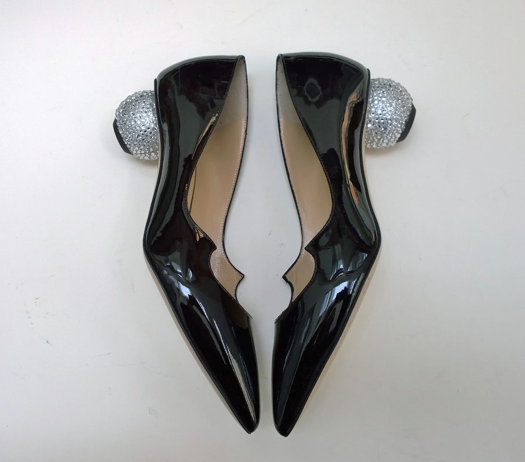 Paul Andrew Ankara Black Patent Rhinestone Jewel Heels