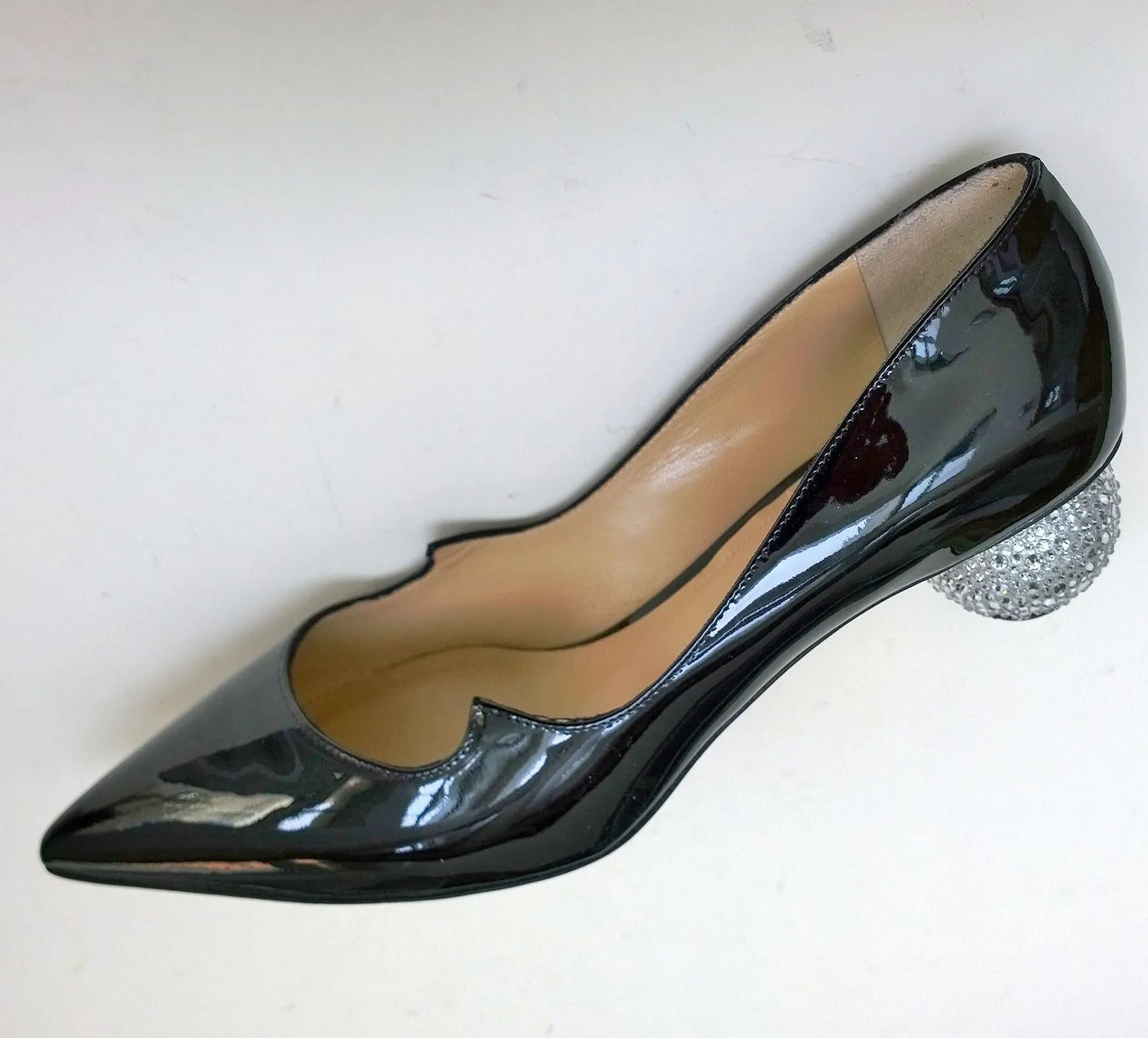 Paul Andrew Ankara Black Patent Rhinestone Jewel Heels