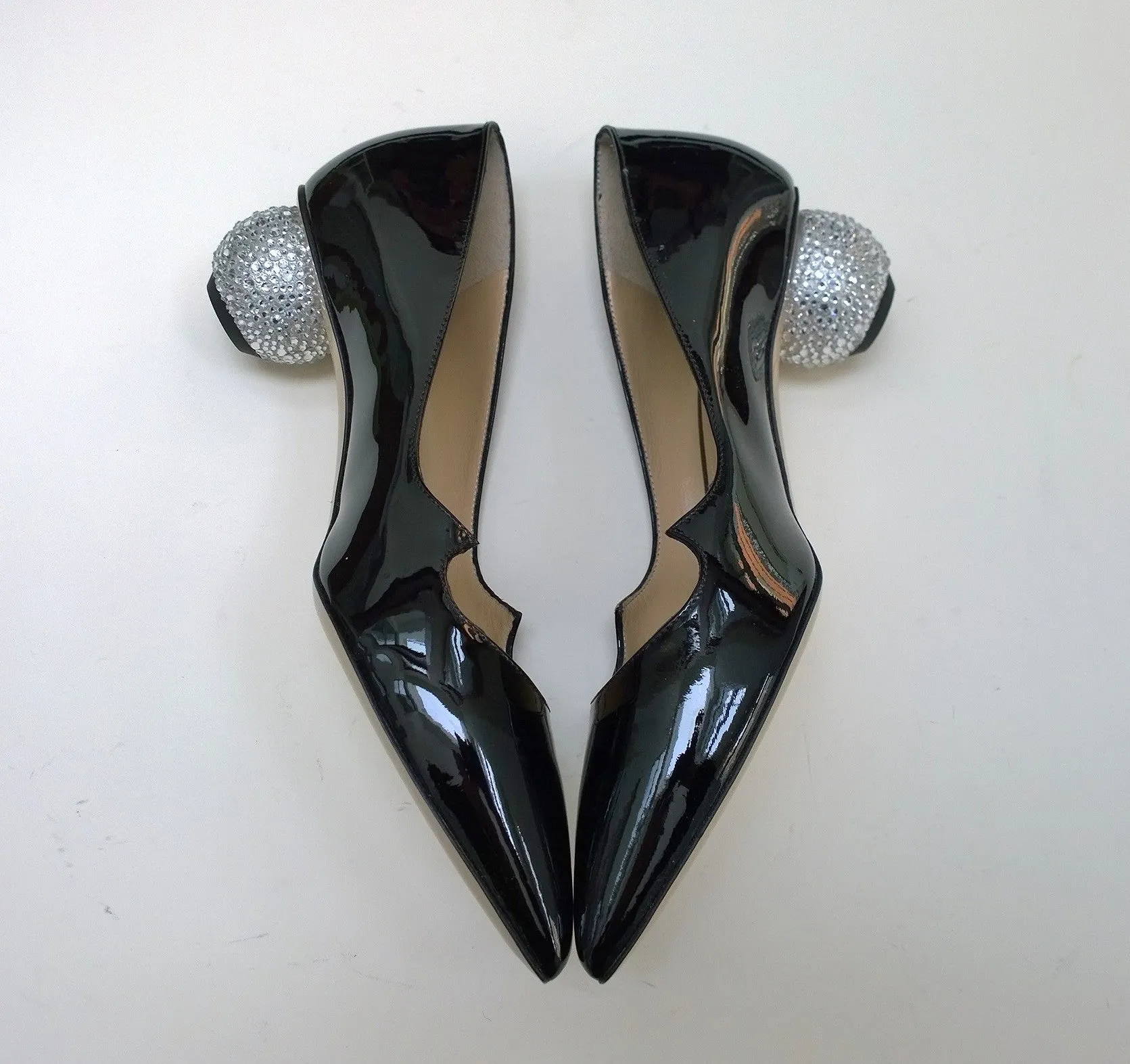 Paul Andrew Ankara Black Patent Rhinestone Jewel Heels
