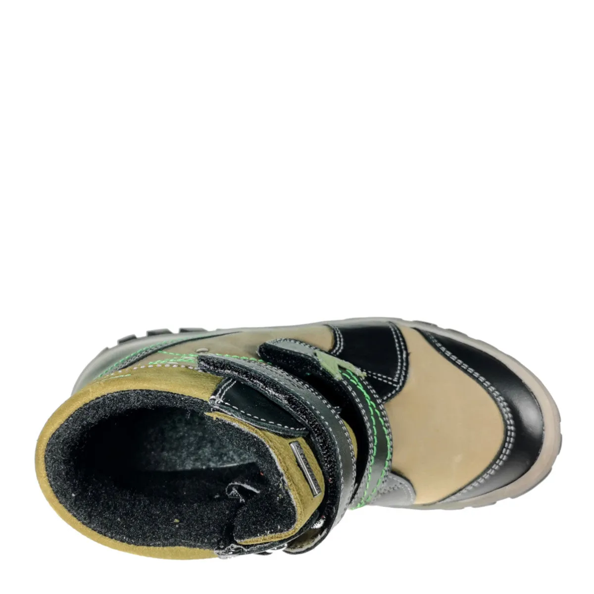 Szamos kid boy winter boots khaki with black velcro straps and khaki detail little kid/big kid size