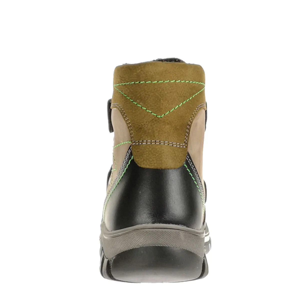 Szamos kid boy winter boots khaki with black velcro straps and khaki detail little kid/big kid size